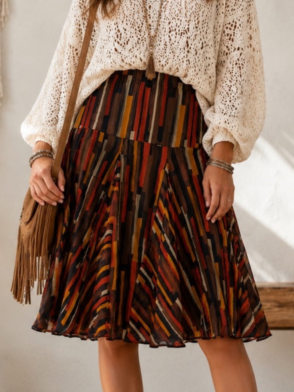 Zara Basic Flare Skirt Womens Size Small Multicolor Silk Swing Boho Luxury